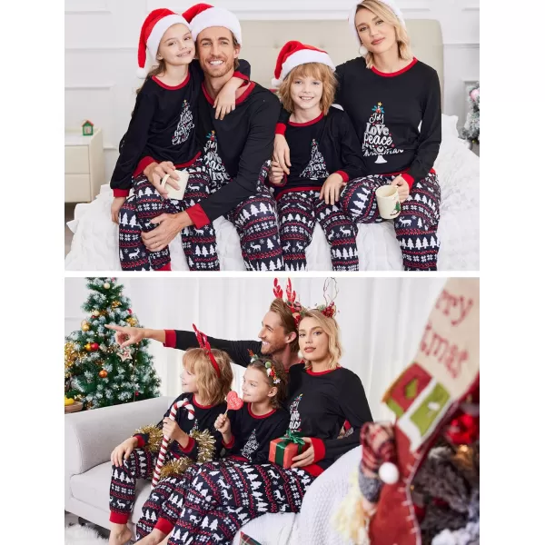 Ekouaer Family Matching Pajamas Christmas Sleepwear Soft Loungewear Pjs Set With PocketsKids Black Christmas Tree