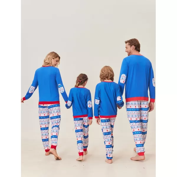 Ekouaer Family Matching Pajamas Christmas Sleepwear Soft Loungewear Pjs Set With PocketsKids Bluegift