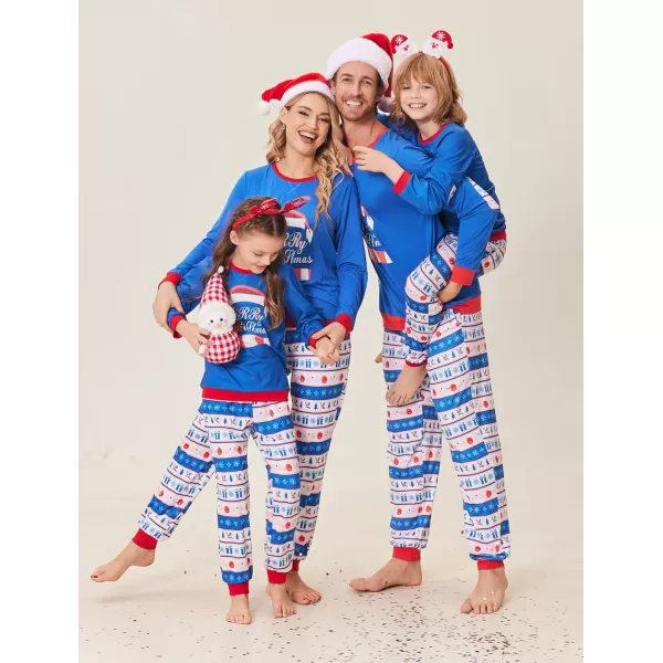 Ekouaer Family Matching Pajamas Christmas Sleepwear Soft Loungewear Pjs Set With PocketsKids Bluegift