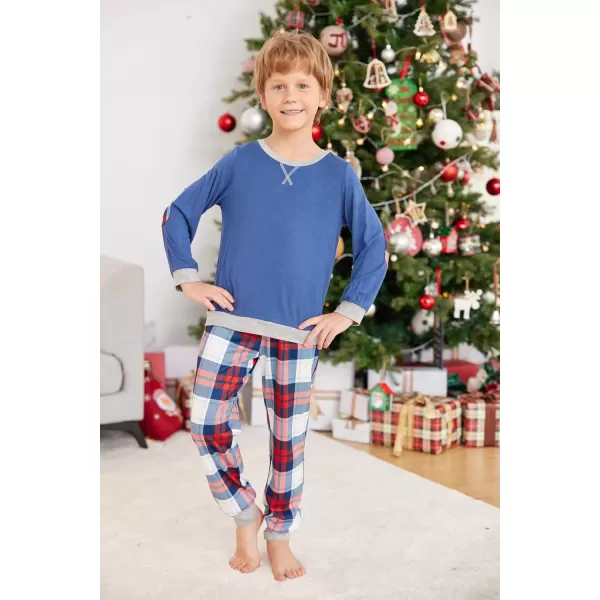 Ekouaer Family Matching Pajamas Christmas Sleepwear Soft Loungewear Pjs Set With PocketsKids Dark Blue