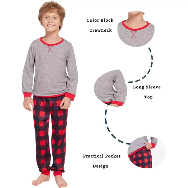 Ekouaer Family Matching Pajamas Christmas Sleepwear Soft Loungewear Pjs Set With PocketsKids Grey