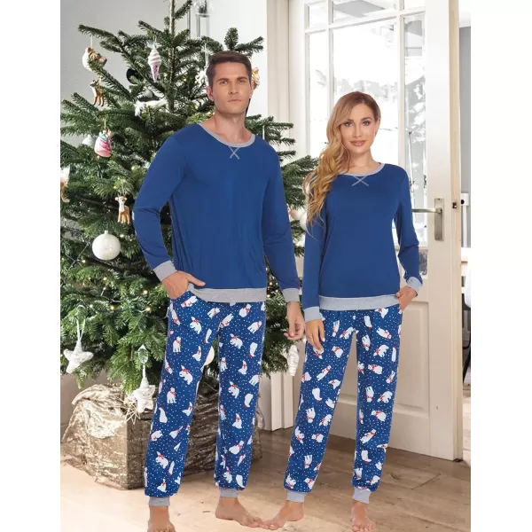 Ekouaer Family Matching Pajamas Christmas Sleepwear Soft Loungewear Pjs Set With PocketsKids Navy