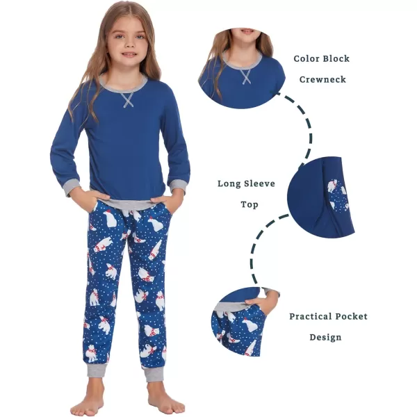 Ekouaer Family Matching Pajamas Christmas Sleepwear Soft Loungewear Pjs Set With PocketsKids Navy