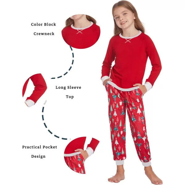 Ekouaer Family Matching Pajamas Christmas Sleepwear Soft Loungewear Pjs Set With PocketsKids Red