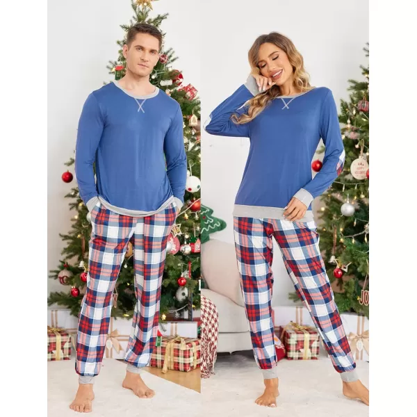 Ekouaer Family Matching Pajamas Christmas Sleepwear Soft Loungewear Pjs Set With PocketsMen Dark Blue