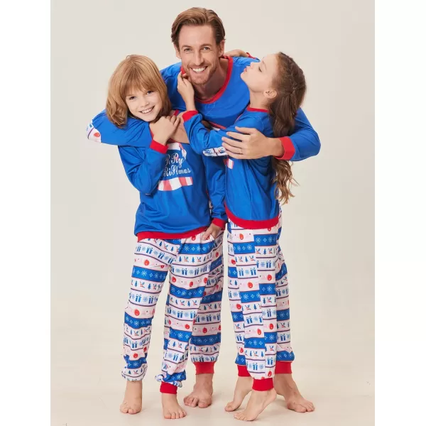 Ekouaer Family Matching Pajamas Christmas Sleepwear Soft Loungewear Pjs Set With PocketsWomen Bluegift