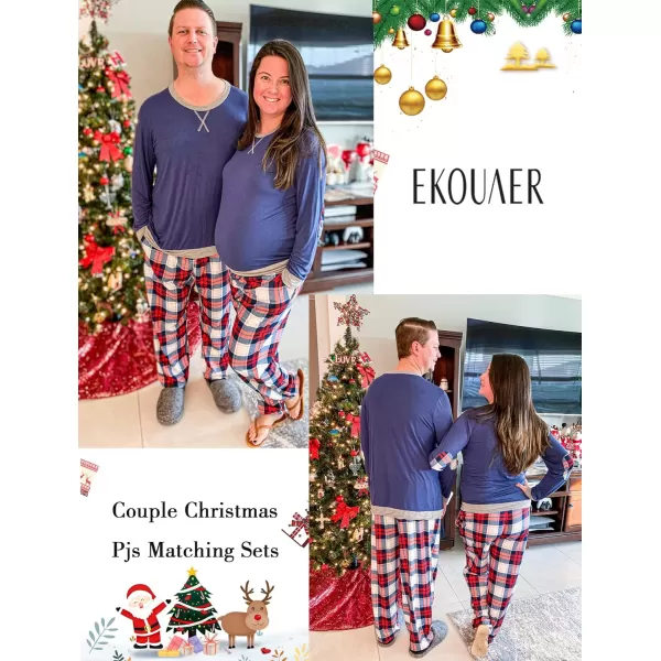 Ekouaer Family Matching Pajamas Christmas Sleepwear Soft Loungewear Pjs Set With PocketsWomen Dark Blue