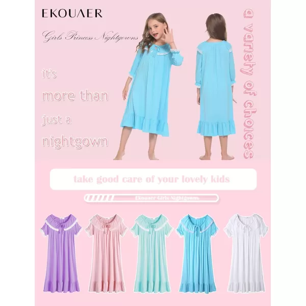 Ekouaer Girls Soft Princess Nightgowns Sleep ShirtClear Blue