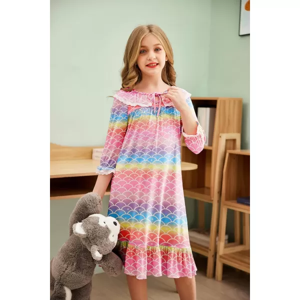 Ekouaer Girls Soft Princess Nightgowns Sleep ShirtRainbow Mermaid