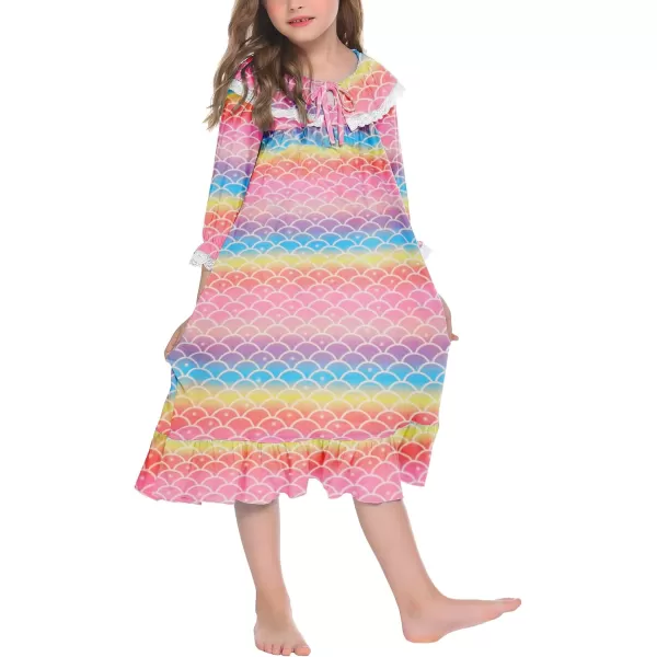 Ekouaer Girls Soft Princess Nightgowns Sleep ShirtRainbow Mermaid