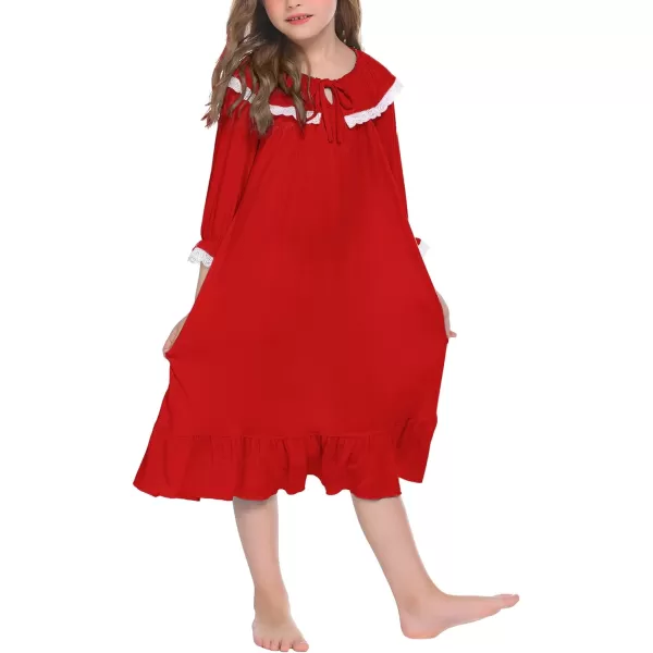 Ekouaer Girls Soft Princess Nightgowns Sleep ShirtRed