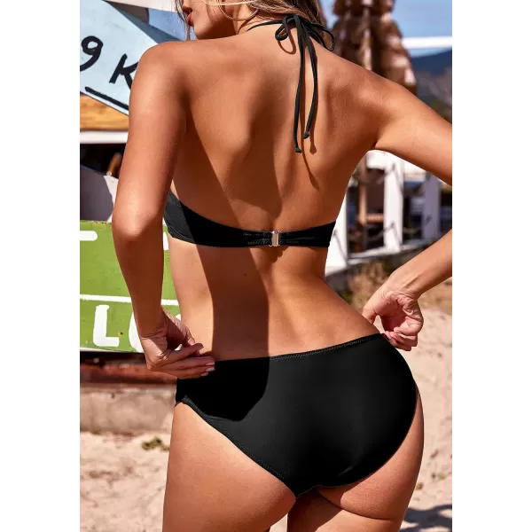 Ekouaer High Neck Halter Bikini Top Floral Swimsuits Two Piece Bathing Suits Triangle Bottoms for Women Teen Juniors XSXXL1 Dark Black