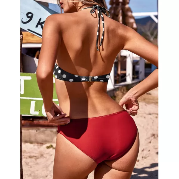 Ekouaer High Neck Halter Bikini Top Floral Swimsuits Two Piece Bathing Suits Triangle Bottoms for Women Teen Juniors XSXXL3 Red Dot