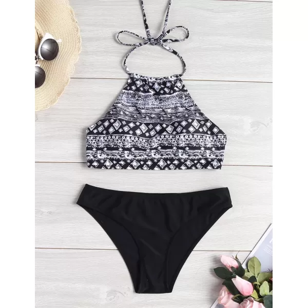 Ekouaer High Neck Halter Bikini Top Floral Swimsuits Two Piece Bathing Suits Triangle Bottoms for Women Teen Juniors XSXXLBlack Tribal