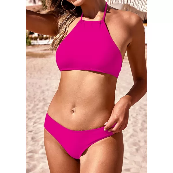 Ekouaer High Neck Halter Bikini Top Floral Swimsuits Two Piece Bathing Suits Triangle Bottoms for Women Teen Juniors XSXXLHot Pink