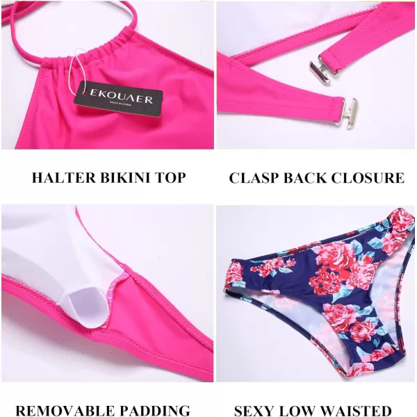 Ekouaer High Neck Halter Bikini Top Floral Swimsuits Two Piece Bathing Suits Triangle Bottoms for Women Teen Juniors XSXXLPink Floral