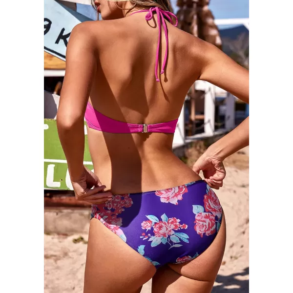 Ekouaer High Neck Halter Bikini Top Floral Swimsuits Two Piece Bathing Suits Triangle Bottoms for Women Teen Juniors XSXXLPink Floral