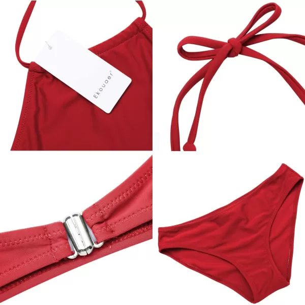 Ekouaer High Neck Halter Bikini Top Floral Swimsuits Two Piece Bathing Suits Triangle Bottoms for Women Teen Juniors XSXXLRed