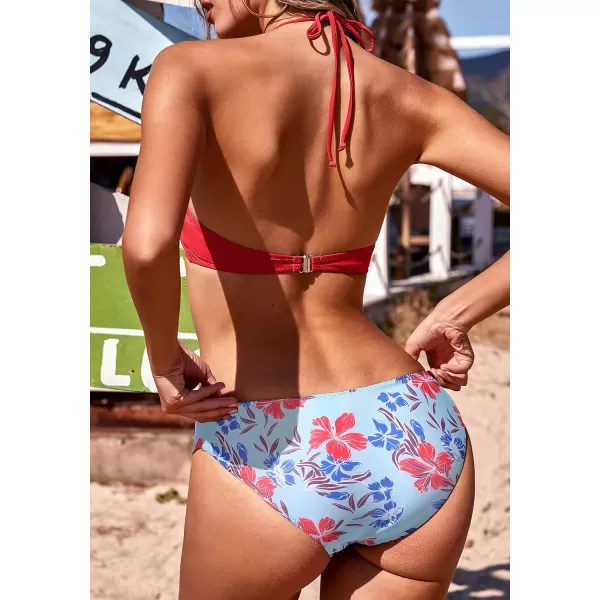 Ekouaer High Neck Halter Bikini Top Floral Swimsuits Two Piece Bathing Suits Triangle Bottoms for Women Teen Juniors XSXXLRed Floral