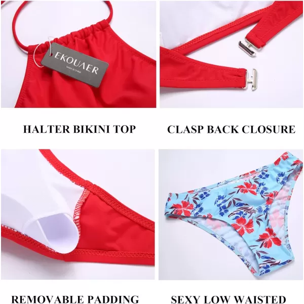 Ekouaer High Neck Halter Bikini Top Floral Swimsuits Two Piece Bathing Suits Triangle Bottoms for Women Teen Juniors XSXXLRed Floral