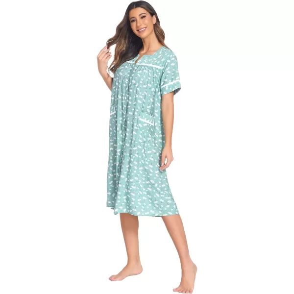 Ekouaer House Dress for Women with Pockets Button Down Duster Housecoat Short Sleeve Patio Dress Nightgown SXXXLFloral Green