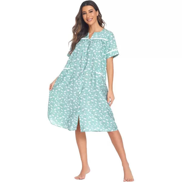 Ekouaer House Dress for Women with Pockets Button Down Duster Housecoat Short Sleeve Patio Dress Nightgown SXXXLFloral Green