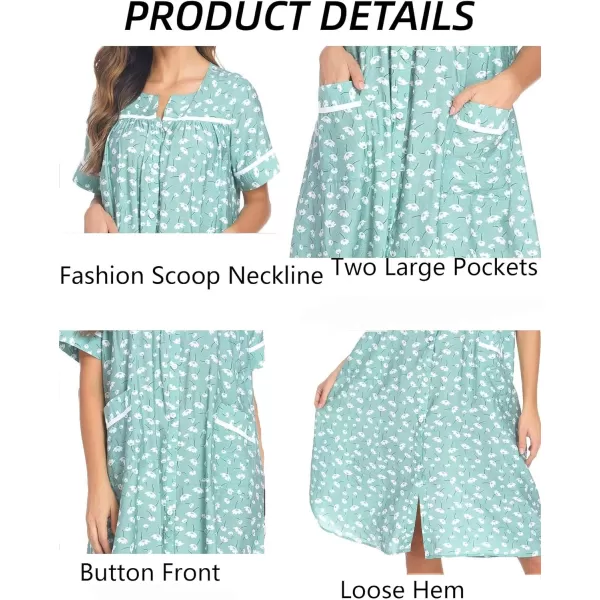 Ekouaer House Dress for Women with Pockets Button Down Duster Housecoat Short Sleeve Patio Dress Nightgown SXXXLFloral Green