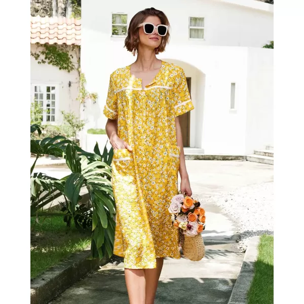 Ekouaer House Dress for Women with Pockets Button Down Duster Housecoat Short Sleeve Patio Dress Nightgown SXXXLFloral Yellow