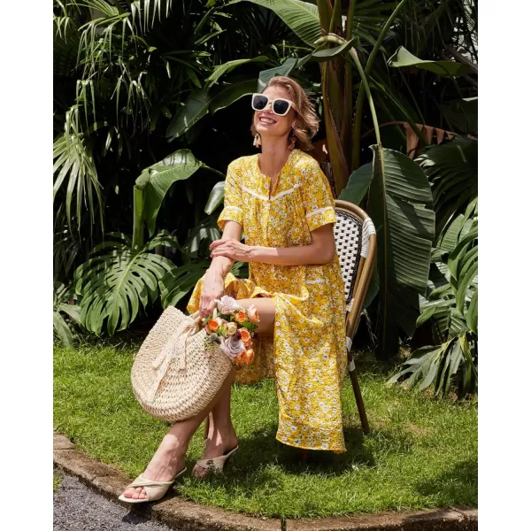 Ekouaer House Dress for Women with Pockets Button Down Duster Housecoat Short Sleeve Patio Dress Nightgown SXXXLFloral Yellow