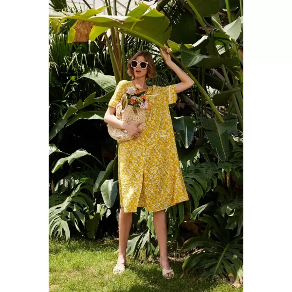 Ekouaer House Dress for Women with Pockets Button Down Duster Housecoat Short Sleeve Patio Dress Nightgown SXXXLFloral Yellow