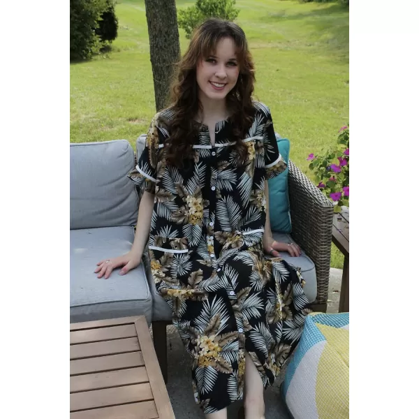 Ekouaer House Dress for Women with Pockets Button Down Duster Housecoat Short Sleeve Patio Dress Nightgown SXXXLGolden Flower