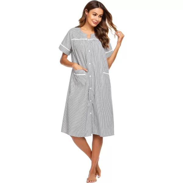 Ekouaer House Dress for Women with Pockets Button Down Duster Housecoat Short Sleeve Patio Dress Nightgown SXXXLStriped Black