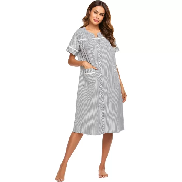 Ekouaer House Dress for Women with Pockets Button Down Duster Housecoat Short Sleeve Patio Dress Nightgown SXXXLStriped Black