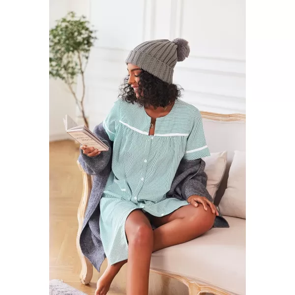 Ekouaer House Dress for Women with Pockets Button Down Duster Housecoat Short Sleeve Patio Dress Nightgown SXXXLStriped Green