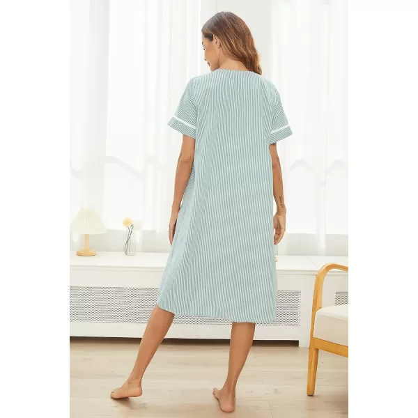 Ekouaer House Dress for Women with Pockets Button Down Duster Housecoat Short Sleeve Patio Dress Nightgown SXXXLStriped Green