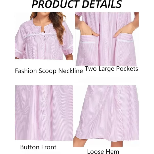 Ekouaer House Dress for Women with Pockets Button Down Duster Housecoat Short Sleeve Patio Dress Nightgown SXXXLStriped Pink