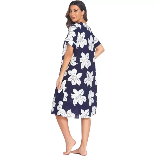 Ekouaer House Dress for Women with Pockets Button Down Duster Housecoat Short Sleeve Patio Dress Nightgown SXXXLWhite Flower