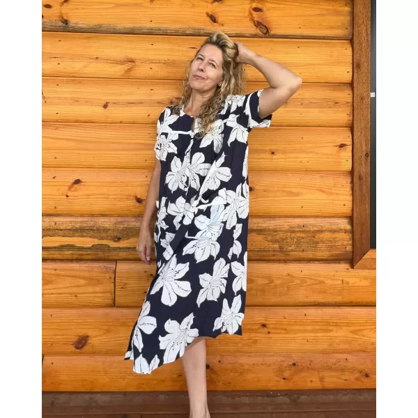 Ekouaer House Dress for Women with Pockets Button Down Duster Housecoat Short Sleeve Patio Dress Nightgown SXXXLWhite Flower