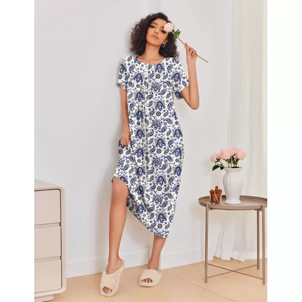 Ekouaer House Dress for Women with Pockets Moo Moo Nightgown Long Mumu Dress Short Sleeve Patio Dress SXXLPaisley