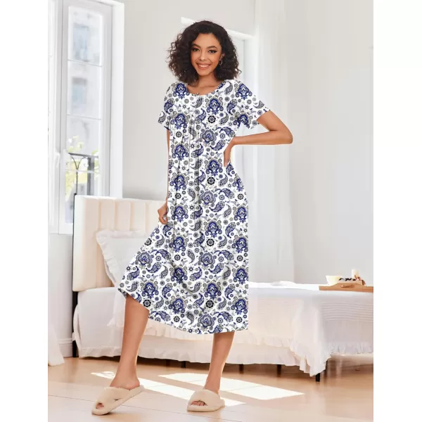 Ekouaer House Dress for Women with Pockets Moo Moo Nightgown Long Mumu Dress Short Sleeve Patio Dress SXXLPaisley