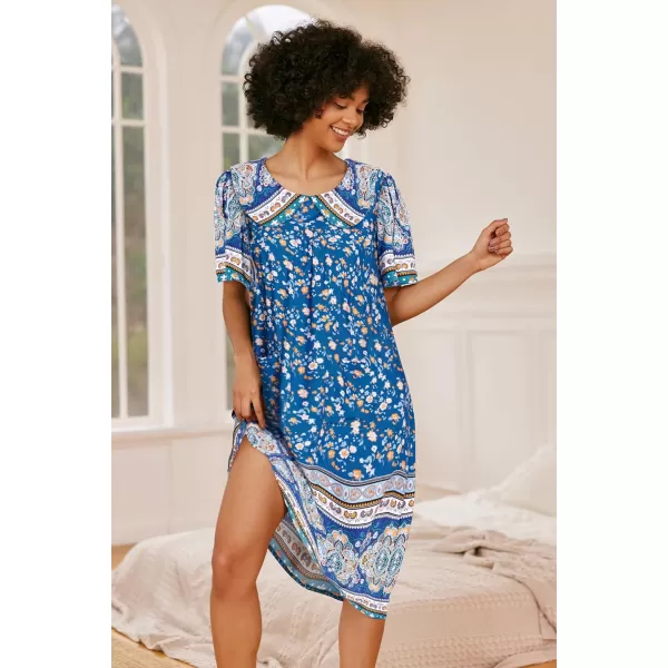 Ekouaer House Dresses for Women with Pockets Mumu Duster Short Sleeve Nightgown Lounger Printed Patio Dress SXXXLFloral Blue