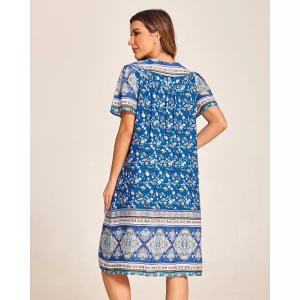 Ekouaer House Dresses for Women with Pockets Mumu Duster Short Sleeve Nightgown Lounger Printed Patio Dress SXXXLFloral Blue