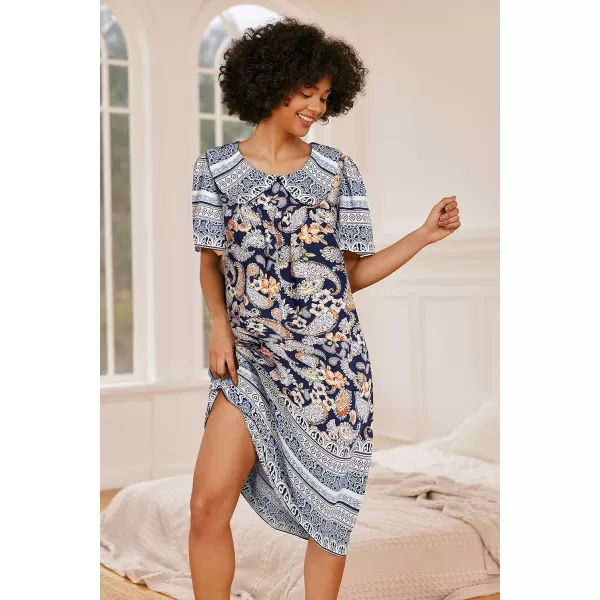 Ekouaer House Dresses for Women with Pockets Mumu Duster Short Sleeve Nightgown Lounger Printed Patio Dress SXXXLFloral Navy