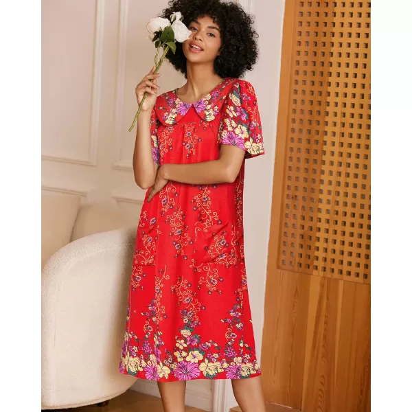 Ekouaer House Dresses for Women with Pockets Mumu Duster Short Sleeve Nightgown Lounger Printed Patio Dress SXXXLFloral Red