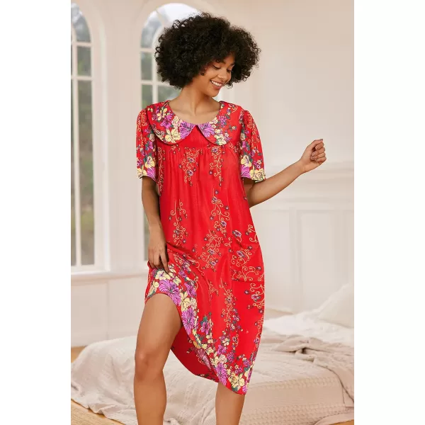 Ekouaer House Dresses for Women with Pockets Mumu Duster Short Sleeve Nightgown Lounger Printed Patio Dress SXXXLFloral Red