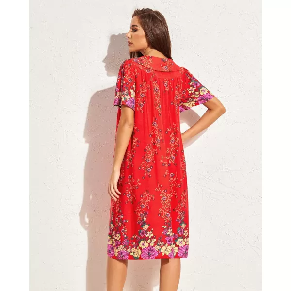 Ekouaer House Dresses for Women with Pockets Mumu Duster Short Sleeve Nightgown Lounger Printed Patio Dress SXXXLFloral Red