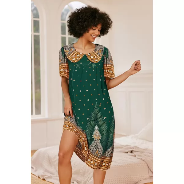 Ekouaer House Dresses for Women with Pockets Mumu Duster Short Sleeve Nightgown Lounger Printed Patio Dress SXXXLPeacock Green