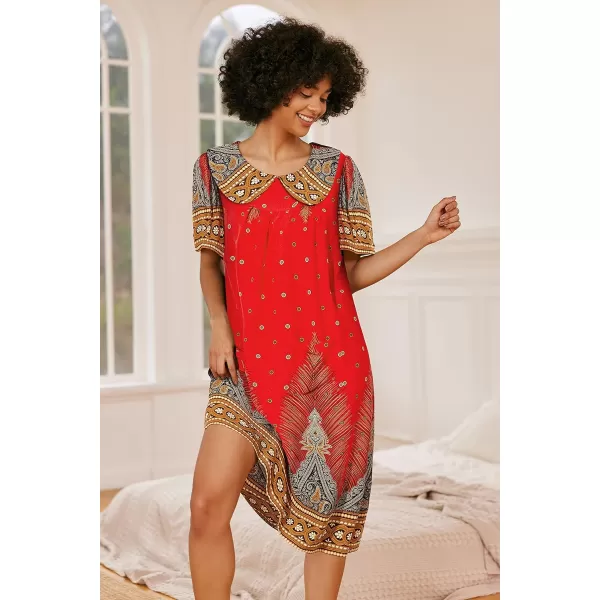 Ekouaer House Dresses for Women with Pockets Mumu Duster Short Sleeve Nightgown Lounger Printed Patio Dress SXXXLPeacock Red