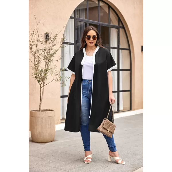 Ekouaer Housecoat Women Zipper Front Duster Robe Short Sleeve Lounger Housedress Pockets Nightgown Casual Nights SXXXLBlack