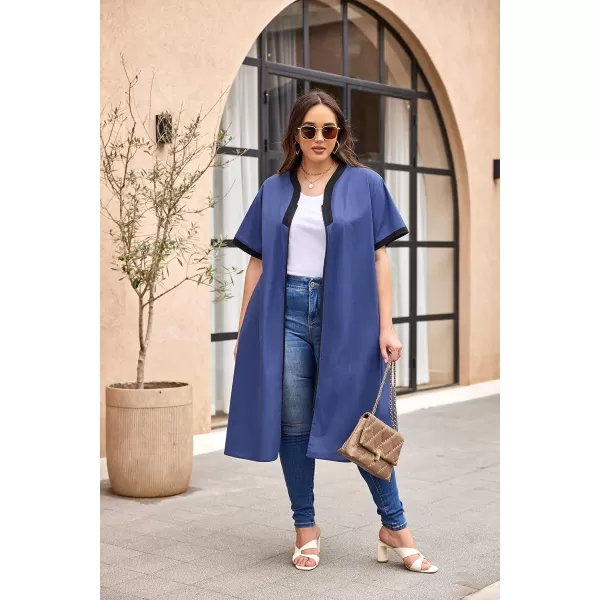 Ekouaer Housecoat Women Zipper Front Duster Robe Short Sleeve Lounger Housedress Pockets Nightgown Casual Nights SXXXLNavyblue2